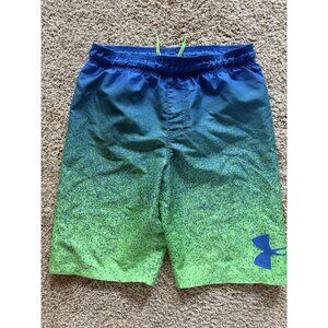 Under Armour boys swim shorts Trunks size YL youth large EUC Bright Blue Green